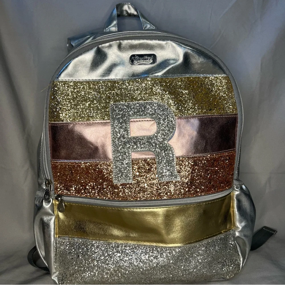 Justice Glitter R Backpack, Gold-Rose Gold-Silver